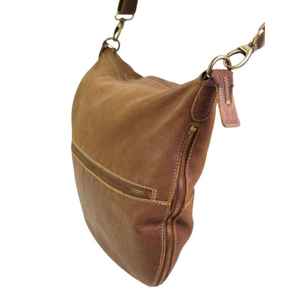 ROOMY Roots TAN BROWN GENUINE LEATHER ZIP TOP X-BODY SHOULDER BAG PURSE CLUTCH - Picture 4 of 15